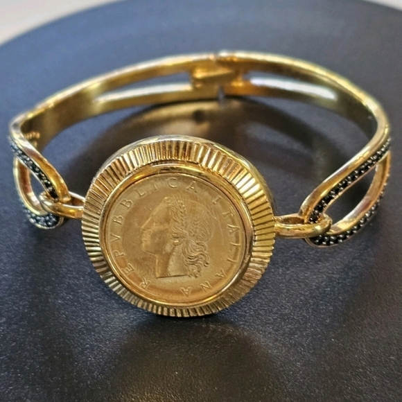 Bellezza Lira Coin Bronze & Black Spinel Gold Vermeil Bracelet - Picture 5 of 6
